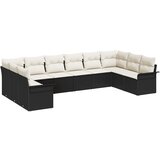 vidaXL 10-delna vrtna sedežna garnitura z blazinami Črna poli ratan, 2-sedežna vrtna sofa s prostorom za shranjevanje in blazinami Črna poli ratan Cene