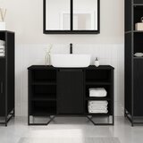 vidaXL Kopalniška omara pod umivalnikom Črn hrast 91x35x60 cm Inženirski les | Shoptok.si