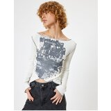 Koton Long Sleeve T-Shirt Camisole Printed Boat Neck Slim Fit Asymmetrical Cut | ePonuda.com
