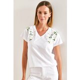 Bianco Lucci Women's Daisy Embroidered Combed Cotton Tshirt cene
