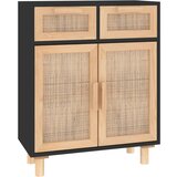 Maison Chic Komoda - Predalnik črna 60x30x75 cm trdna borovina in naravni ratan, (21720550) | Shoptok.si