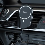 hoco. Nosilec za avto (CA90 Powerful) z magnetnim držalom, brezžičnim polnjenjem, 15 W za zračnik - črn | Shoptok.si