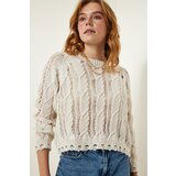 Happiness İstanbul Women's Cream Openwork Seasonal Knitwear Sweater Cene