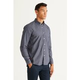 AC&Co / Altınyıldız Classics Men's Navy-Brown Slim Fit Slim Fit Slim Fit Hidden Button Collar Patterned Shirt Cene