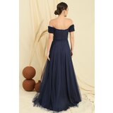 By Saygı Frilly Belted Collar And Sleeves Lined Long Tulle Dress | Shoptok.si