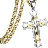 IZMAEL Muška Ogrlica s Križem MJ-38729 - Zlatna / Srebrna / 60cm | shoptok.hr
