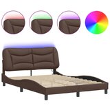 Maison Chic Posteljni okvir - Dvoposteljna postelja - Zakonska postelja z LED lučkami rjav 140x190 cm umetno usnje, (21695308) | Shoptok.si