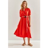 Bianco Lucci Women's Double Breasted Neck Belted Dress Cene