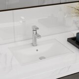 vidaXL Keramični kopalniški umivalnik bel pravokoten Cene