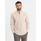 Ombre Men's linen shirt with collar and pocket REGULAR FIT - cream | Shoptok.si