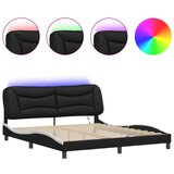 Maison Chic Posteljni okvir - Dvoposteljna postelja - Zakonska postelja z LED lučkami črno bel 180x200 cm umetno usnje, (21696321) Cene