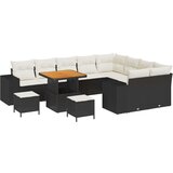  12-delni vrtni sofa komplet z blazinami črn poli ratan akacija Cene
