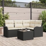 vidaXL 4-delni vrtni kavč set z blazinami rjavega poli ratana | Shoptok.si