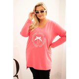 Kesi Women's blouse with a longer back and print pink Cene