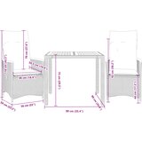  3-dijelni bistro set od poliratana s jastucima sivi Siva 90 x 90 x 75 cm | Shoptok.si