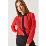 armonika Women's Coral Striped Shirt Collar With Elastic Sleeves Cene