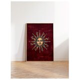 Wallxpert uramljena slika 115256, zlatno sunce sa licem na bordo pozadini, 50 x 70 cm, ram u boji prirodnog drveta | Eponuda.com