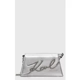 Karl Lagerfeld Usnjena torbica srebrna barva, 245W3077