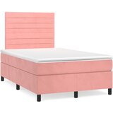 vidaXL Box spring postelja z vzmetnico LED roza 120x190 cm žamet | Shoptok.si