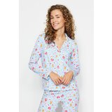 Trendyol Blue 100% Cotton Shirt-Pants Knitted Pajamas Set Cene