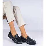 D/CEO marka niezdefiniowana Black women's loafers with a thick sole made of leather, decorated with rhinestones Linsol Cene
