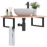  Zidna polica za umivaonik od čelika i masivne hrastovine Smeđa 80 x 50 x 2 cm | Shoptok.si
