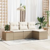 vidaXL 4-delni vrtni kavč set z blazinami, bež poli ratan, akacija | Shoptok.si