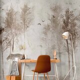 Foto tapeta - Among the trees - landscape in grey tones in fog in a clearing with birds 245x175 Samoljepljiva | shoptok.hr