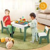 Kinder Home Dječji stol sa stolicama 4 u 1 GINGER HOME, 2 ploče, crna ploča i ploča za slaganje konstrukтора tipa LEGO, Forest | shoptok.hr