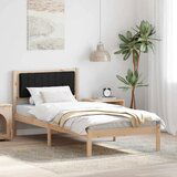 vidaXL Posteljni okvir z oblazinjenim vzglavjem Črna 90 x 190 cm | Shoptok.si