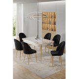 Hanah home trpezarijski set Rada, sto na razvlačenje i 6 stolica, ploča u dekoru belog mermera, zlatne noge, crna tkanina Babyface | Eponuda.com