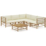 The Living Store Vrtna garnitura s kremno belimi blazinami 6-delna bambus - Vrtna Počivalna Garnitura, (21475330) | Shoptok.si