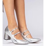 D/CEO marka niezdefiniowana Silver women's pumps on a block heel with buckles Meloni Cijene