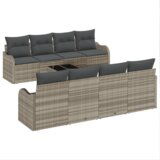  9-delni vrtni sofa set z blazinami svetlo siva poli ratan | Shoptok.si