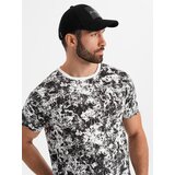Ombre Men's patterned cotton short sleeve T-shirt - white and black | Shoptok.si