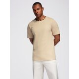 Ombre Men's waffle-textured T-shirt with round neckline - sand | Shoptok.si