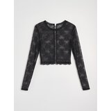 Sinsay Čipkasti elastični crop top s dugim rukavima | shoptok.hr