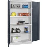 eurokraft pro Omara za material, globina 450 mm, 4 police in vrata iz polne pločevine, siva vrata | Shoptok.si