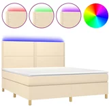vidaXL Box spring postelja z vzmetnico LED krem 160x200 cm blago, (20901812)