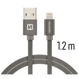 kabel USB/Lightning, platneni, 1.2m, sivi