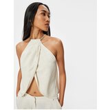 Koton Halter Neck Blouse Asymmetrical Cut Window Detailed Linen Blend Cene