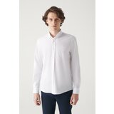 Avva Men's White Seersucker Buttoned Collar Comfort Fit Relaxed Cut Shirt Cene