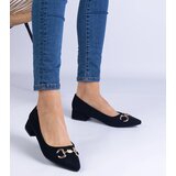 Gemre Justina black eco-suede block heels with gold ornament | Shoptok.si