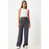 Happiness İstanbul women's anthracite hook and loop closure loose linen trousers Cene