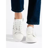 Shelvt Women's white and silver sneakers