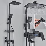 MYQualife Digitalni prikaz tuš pipa, termostatska kontrola, nastavljiva višina 80-120 cm, črna vroča hladna, (5000159260) | Shoptok.si