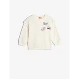 Koton Sweatshirt Rose Gold Butterfly Appliqued Ruffle Detailed Cotton