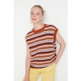 Trendyol Tan Color Block Crew Neck Knitwear Sweater Cene