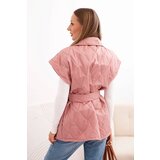 Kesi Włoski Women's quilted vest with a belt and wide collar dark pink | shoptok.hr