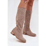 Boto Ladies Cut-Out Ankle Boots With Low Heel Eco Suede Zipped Beige Orchides | Shoptok.si